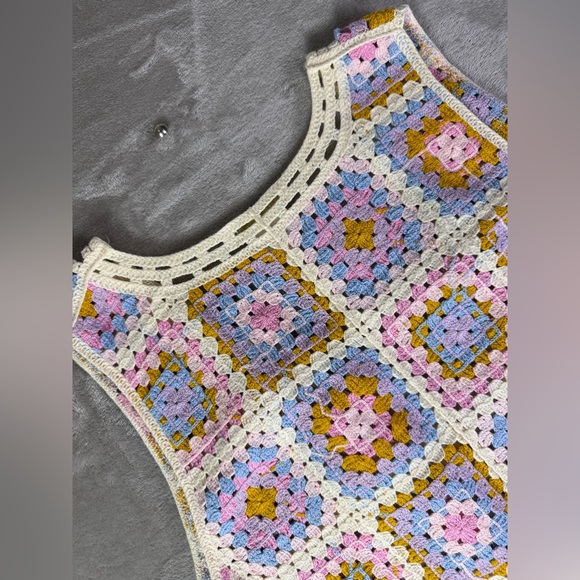 House of Harlow Sweater Vest OS‎ Womens Pastel Crochet Patchwork Grannycore 70s - Picture 5 of 10